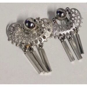 Vintage 1973 Sarah Coventry Silver Tone Charisma Dangle‎ Clip-On Earrings